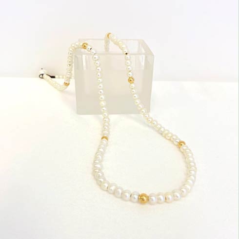 $145.00 Pearl and Gold Bead Necklace