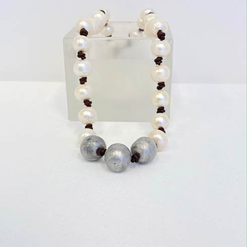 $172.00 Large White Pearl and Silver Bead Choker