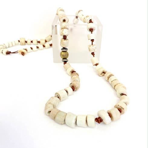 $188.00 White African Beads with Sterling Silver and Brass Necklace