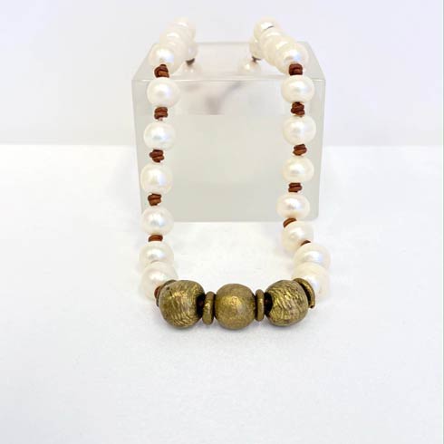 $172.00 Large Pearl and Brass Bead Choker