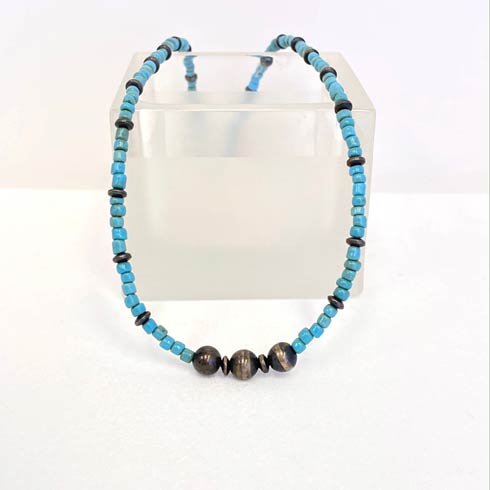 $96.00 Turquoise Bead and Navajo Pearl Choker