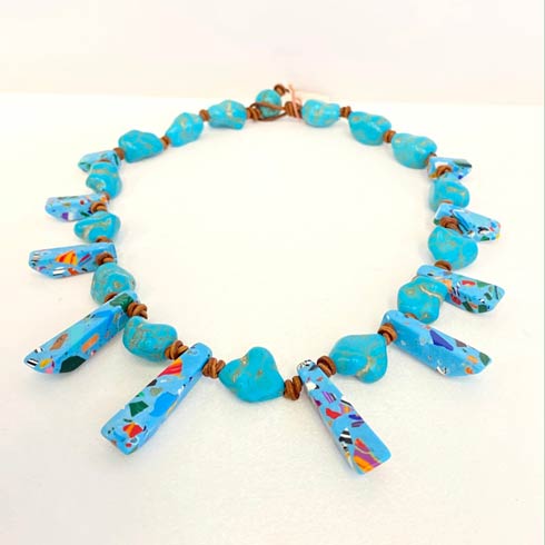 $162.00 Turquoise with Bursts of Color Choker