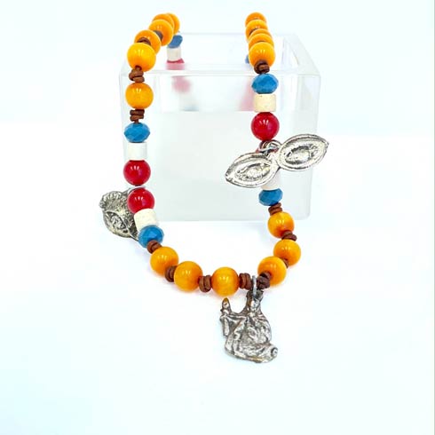 $140.00 Amber Beads with Pops of Color and Milagro Charm Necklace