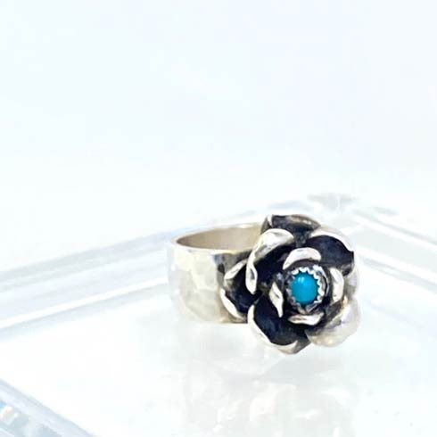$130.00 Sterling Silver Rose with Turquoise Ring, Size 6.5