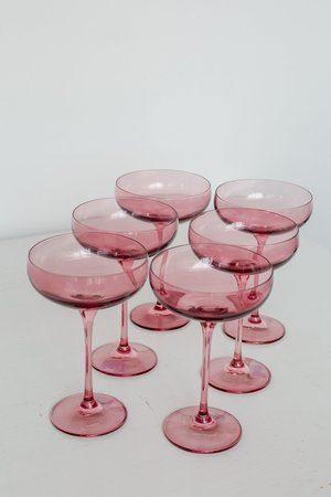 Estelle Colored Glass   Champagne Coupe set of 6 Rose $195.00