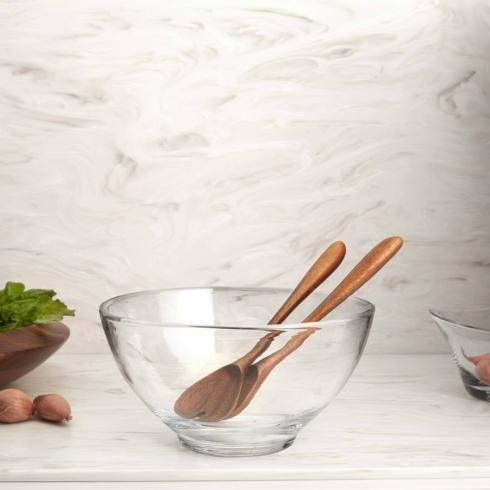 The Containery Exclusives   Nambe glass bowl with wooden servers $124.00