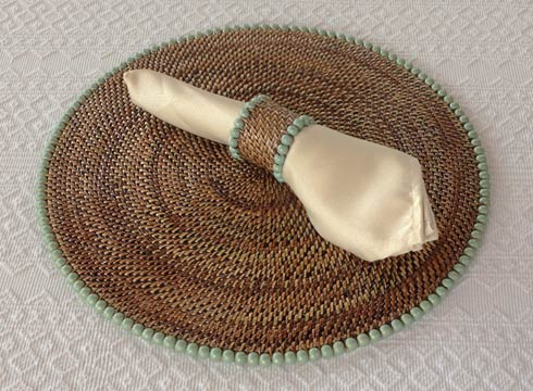 Calaisio Table Collection Handwoven Napkin Ring Beaded Napkin Ring Light Mint Gold Set of 4 pcs $31.00