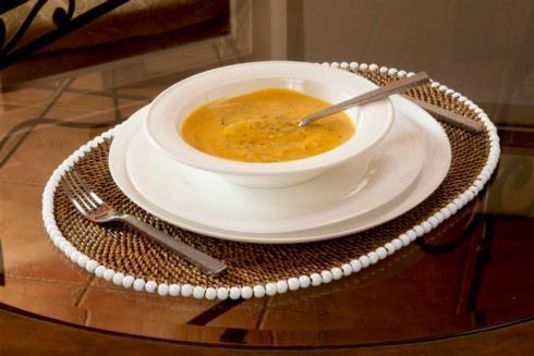 Placemat Oval With Beads White Set of 4 pcs - $176.00