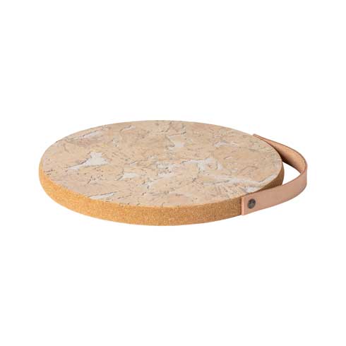 $39.00 Cork Trivet with Leather Handle, White-natural