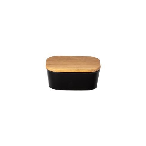 $45.00 Gift Rect. Butter Dish with Wood Lid, Black