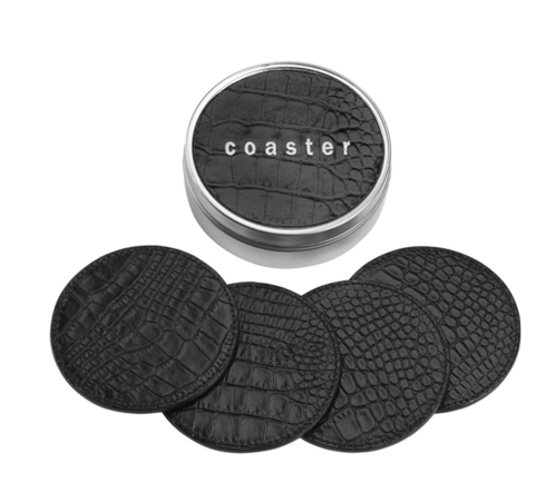 $36.00 4 Coasters with Tin Box Black Crocodile Embossed Leather