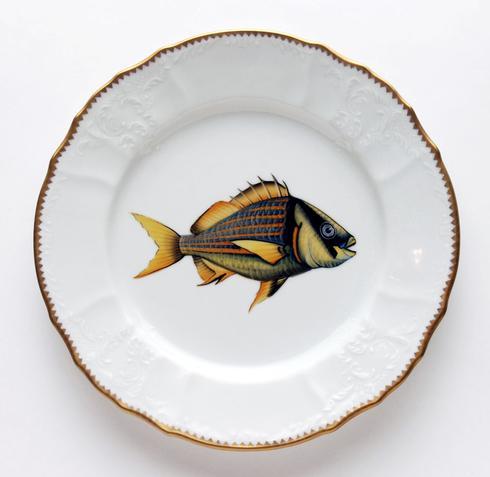 $465.00 Gold/Blue Stripes Dinner Plate