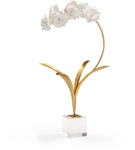 $319.95 Antique Gold Leaf/White Glaze/Clear Orchid on Stand Accent