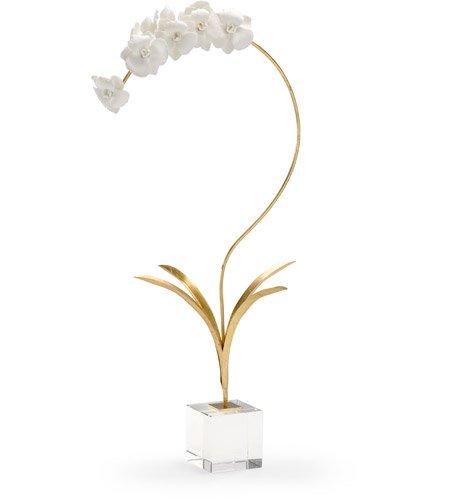 $369.95 Antique Gold Leaf/Matte White Glaze/Clear Orchid on Stand Accent