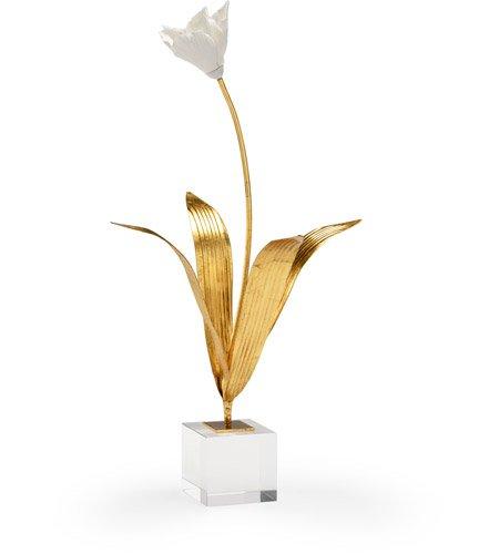 $229.95  Gold Leaf/White Glaze/Clear Tulip on Stand Accent