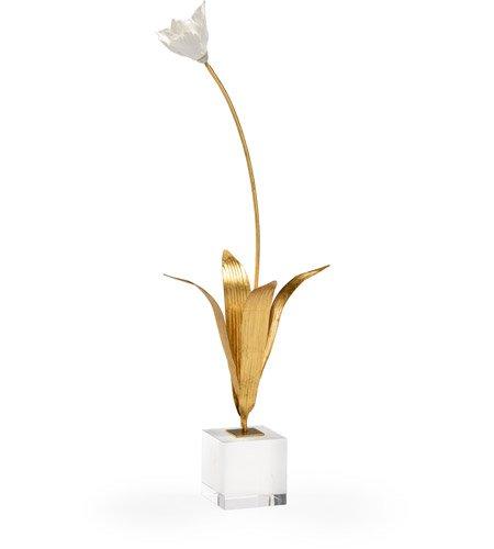$289.95  Antique Gold Leaf/White Glaze/Clear Tulip on Stand Accent