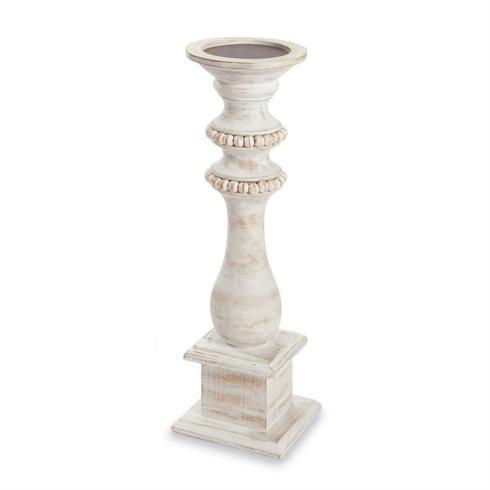 Mud Pie   SMALL WHITE-WASHED BEADED WOOD CANDLESTICK $32.95