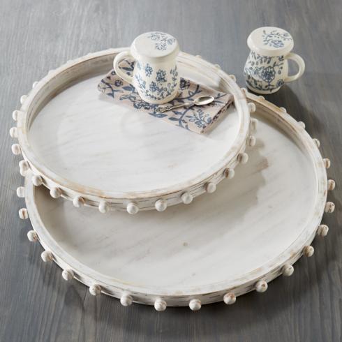 Mud Pie   BEADED WOOD WHITE-WASHED SERVING TRAY $54.95