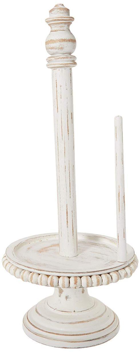 Mud Pie   Farmhouse White-Washed Beaded Wood Pedestal Paper Towel Holder Grey $39.95