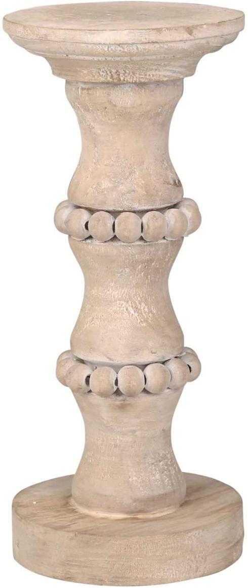Sagebrook Home   Wooden 11" Banded Bead Candle Holder, 5 x 5 x 11, Off-White/Light Brown $33.95