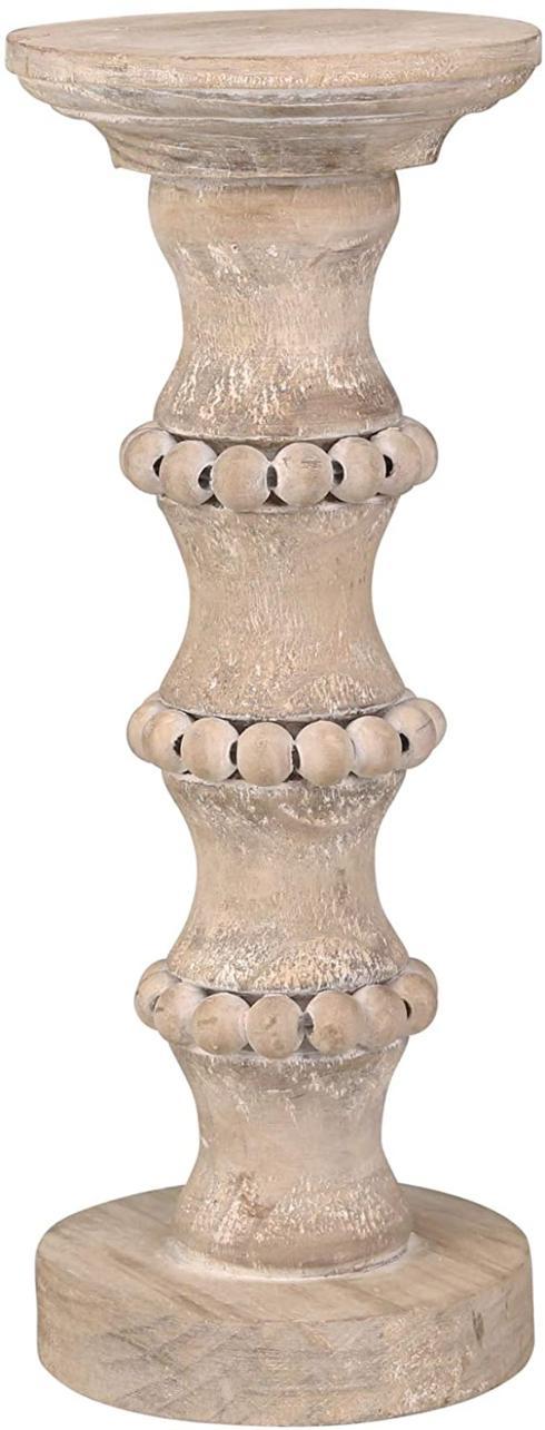 Sagebrook Home   Wooden 13" Banded Bead Candle Holder, 5 x 5 x 13, Off- White/Light Brown $38.95