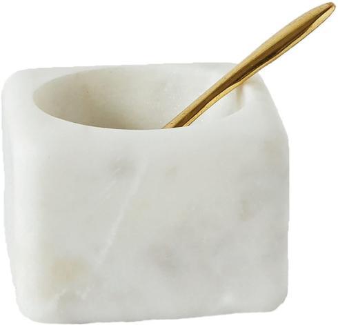 $12.95 Square White Marble Bowl with Brass Spoon