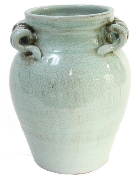 $48.95 Aqua Jar Vase 9.75" With Scroll Handle
