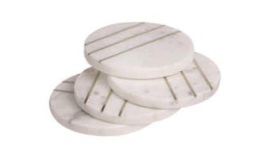 $28.95 Set of 4 Round Marble w/Brass Coasters Opal White