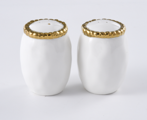 Elizabeth Clair\'s Unique Gifts   Pamper Bay Gold and White Salt &amp; Pepper Shakers $24.95