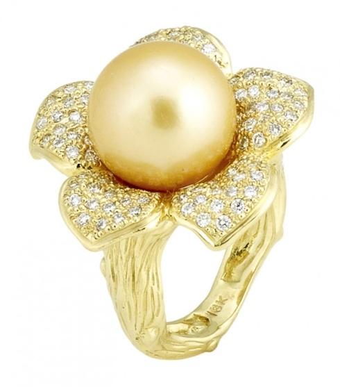 $7,300.00 Flower Petal Ring with .92pts Diamonds and South Sea Pearl