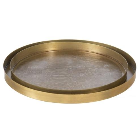 $27.00 Round Antique Gold Wood Grain Tray - Small