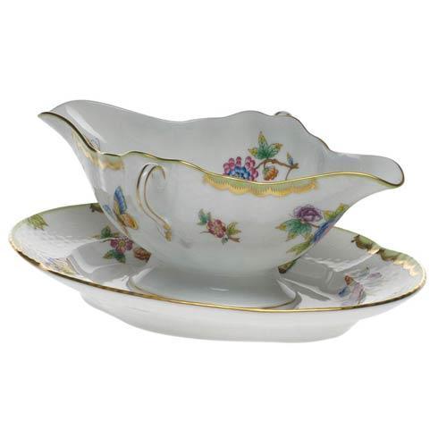 Herend Collections Queen Victoria Green Border Gravy Boat W/Fixed Stand $770.00