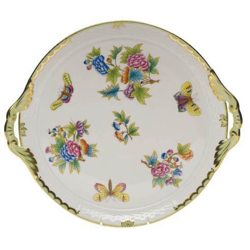 Herend Collections Queen Victoria Green Border Round Tray W/Handles $435.00