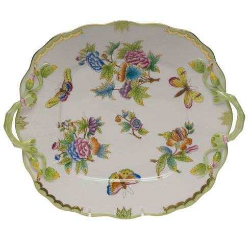 Herend Collections Queen Victoria Green Border Square Cake Plate W/Handles $490.00