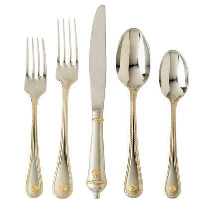 Juliska Berry & Thread Flatware Bright Satin with Gold Accents 5pc Place Setting $140.00