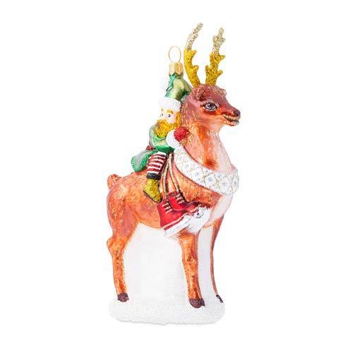 $98.00 Country Estate Reindeer Games Dancer the Reindeer with Elf Glass Ornament