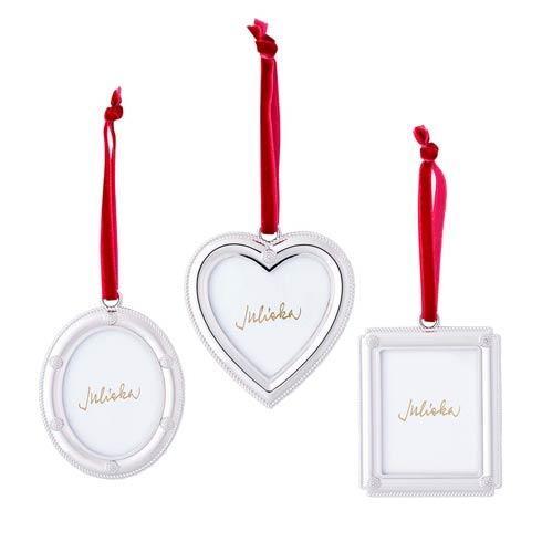 $98.00 Berry & Thread Silver Metal Frame Ornaments Set/3
(Image size approx. 2"x2.5")