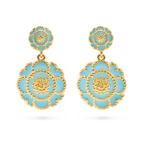 $135.00 Enamel Blossom Double Drops, Turquoise