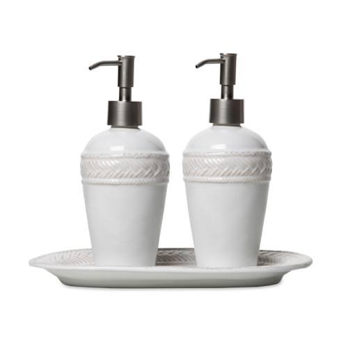 $152.00 Le Panier Whitewash 3pc Kitchen Essentials Set (2) Soap/Lotion/Hand Sanitizer Dispenser & Tray