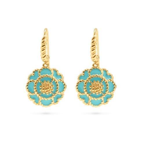 $115.00 Enamel Blossom Drop Earrings, Turquoise