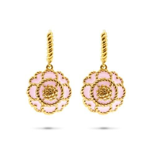 $115.00 Enamel Blossom Drop Earrings, Pastel Pink