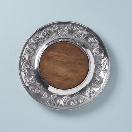 $100.00 Metal Pinecone & Holly Round Cheeseboard with Wood Insert