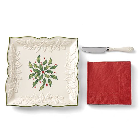 $39.95 Carved Square Tray with Knife and Napkins, 3 Piece Set