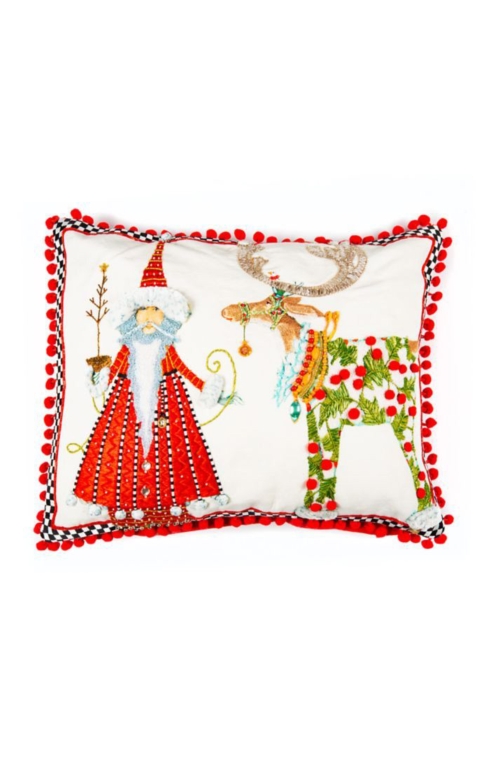 $158.00 Dash Away Santa Reindeer Lumbar Pillow