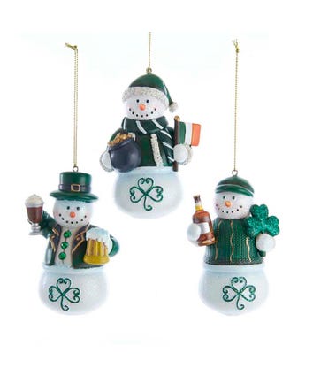 $27.00 Irish Shamrock Belly Snowmen Ornament, Set 3