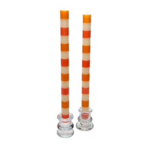 $18.00 Multi Band Dinner Candles - Orange, Ivory, Red - Set of 2