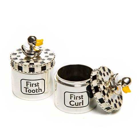 My First Tooth & Curl Silver Plated & Enamel Trinket Boxes Gift Set For Babies 