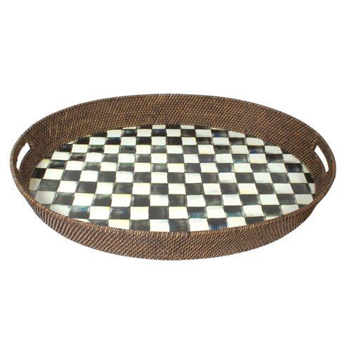 MacKenzie-Childs Courtly Check Tabletop Rattan &amp; Enamel Party Tray $188.00