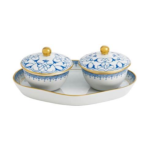 Mottahedeh Lace Cornflower Heirluminare Two Votives W/Tray $210.00