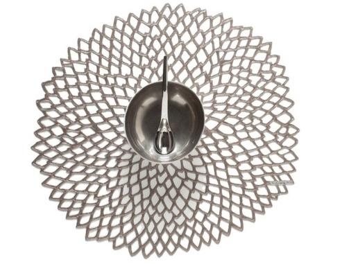 $10.50 Dahlia Round Silver Placemat